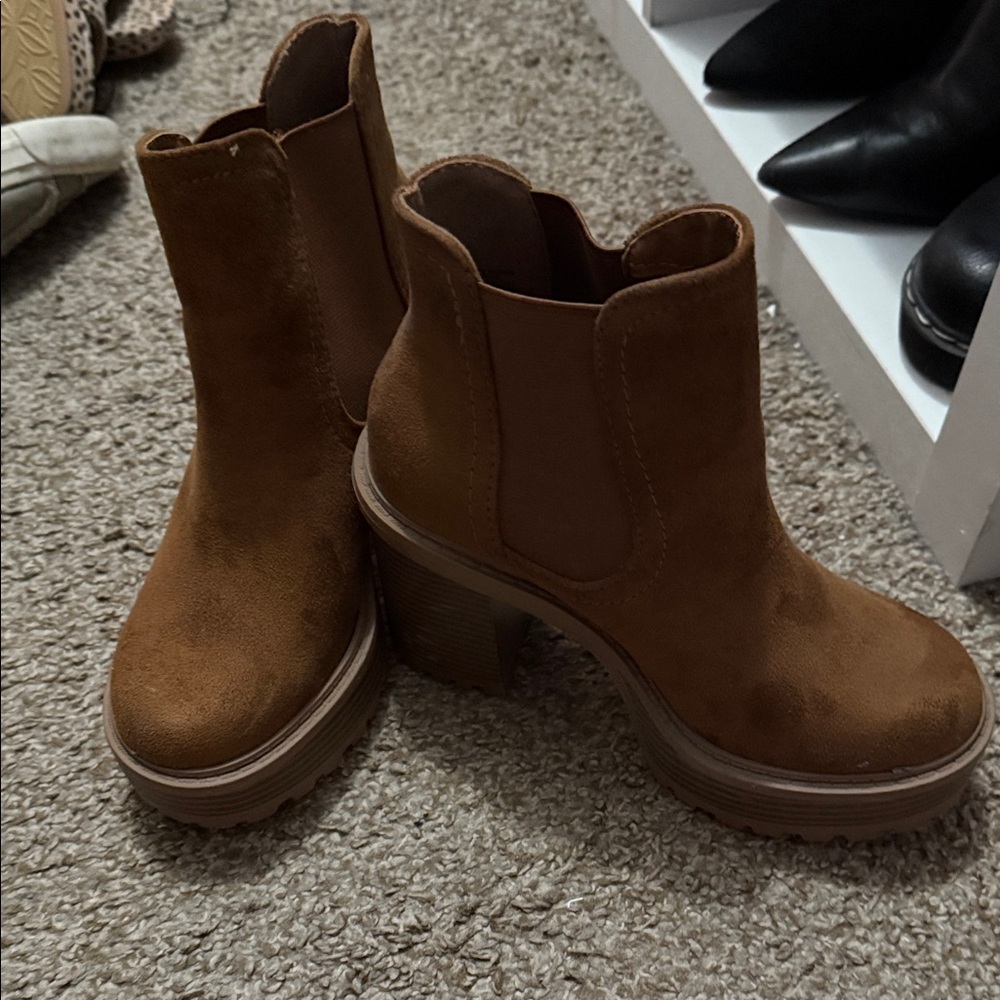 Brown Suede Platform Ankle Booties